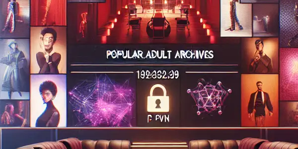 A modern, dimly lit room showcasing a collage of diverse adult content with elements of privacy and futuristic technology.