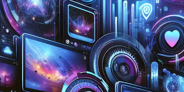 A modern digital hub showcasing a diverse multimedia library for adult content with a futuristic, inviting atmosphere.